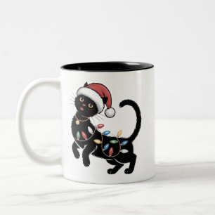 Cute Black Cat Lover Christmas Mom Gift Holiday Two-Tone Coffee Mug