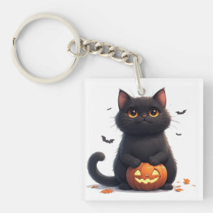 Cute Black Cat Magic Halloween Theme 🎃 Keychain