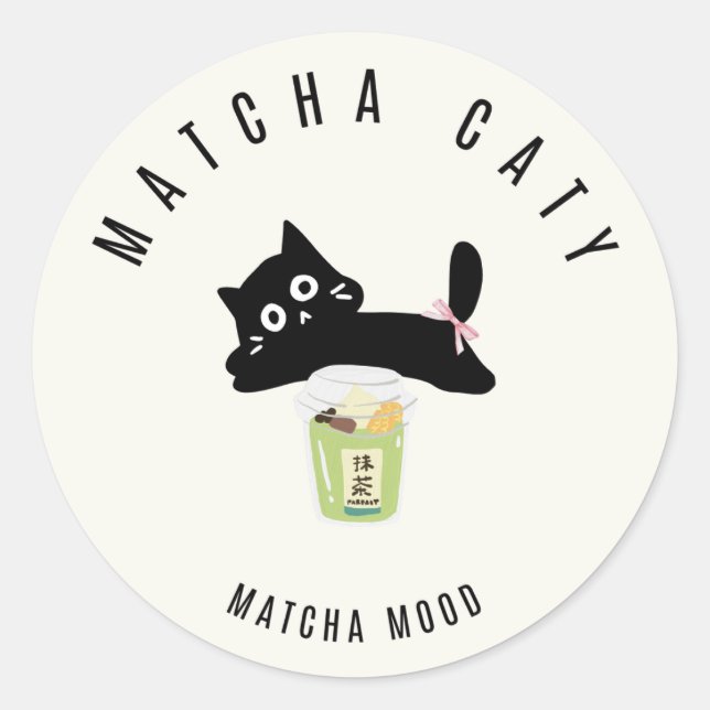 Cute Black Cat Matcha Sticker | Matcha Caty |  (Front)