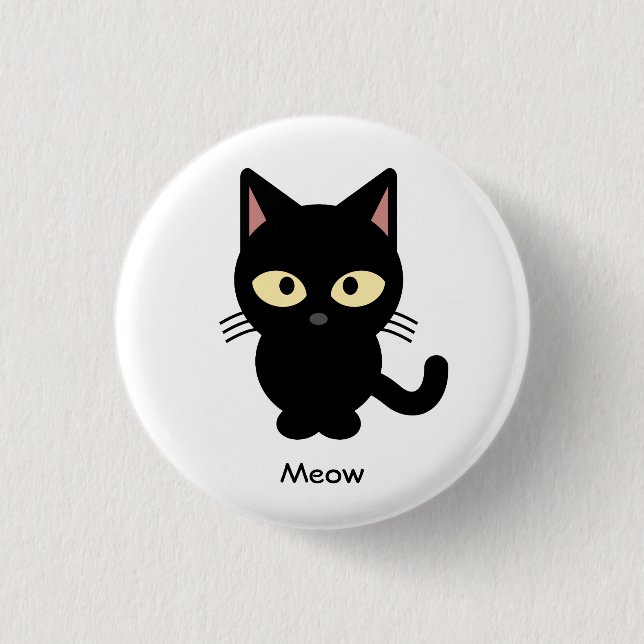 Cute black cat meow cartoon 1 inch round button (Front)