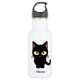 Cute black cat meow cartoon 532 ml water bottle