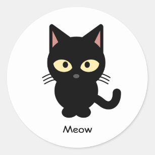 Cute black cat meow cartoon classic round sticker