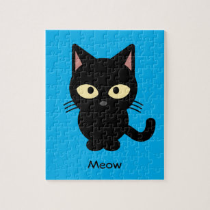 Cute black cat meow cartoon jigsaw puzzle