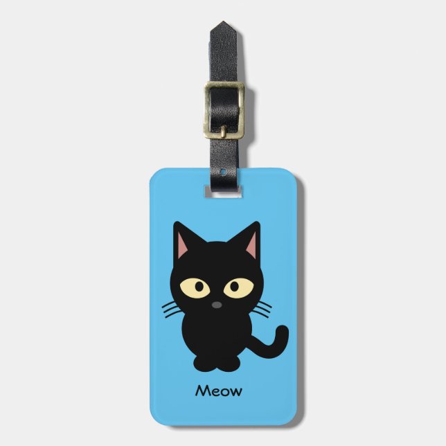 Cute black cat meow cartoon luggage tag (Front Vertical)