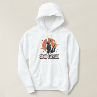 Cute Black Cat Meow-lloween Retro Witch Hat Art Hoodie