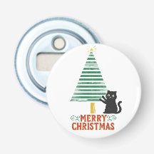 Cute Black Cat Merry Christmas Tree Holiday 