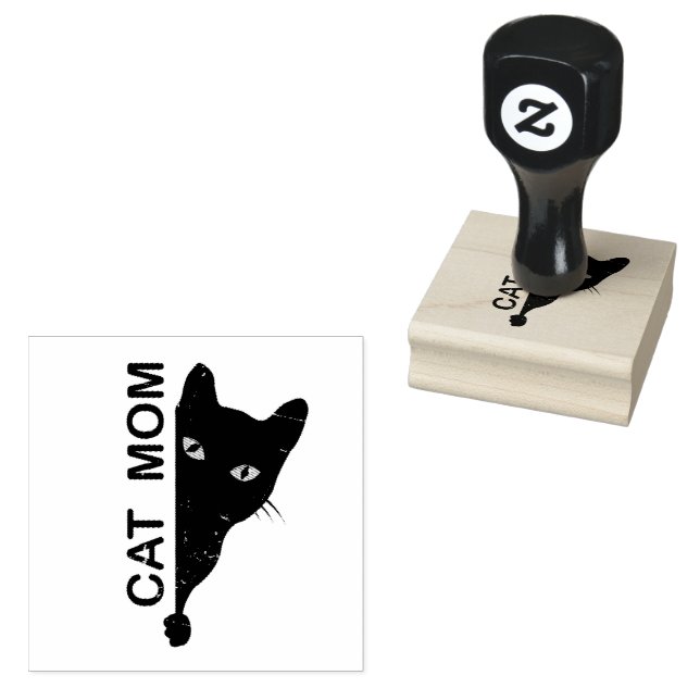 Cute Black Cat Mom Rubber Stamp (Stamped)