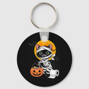 Cute Black Cat Mummy Halloween Costume For Men Keychain