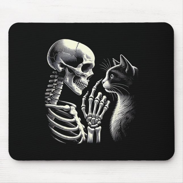 Cute Black Cat Nose Skeleton Hand Funny Halloween  Mouse Pad (Front)