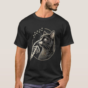 Cute Black Cat Nose Skeleton Hand Funny Halloween T-Shirt