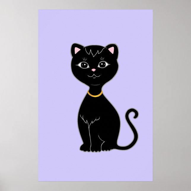 Cute Black Cat on Light Periwinkle Poster (Front)