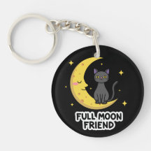 Cute Black Cat on Moon - Full Moon Friend
