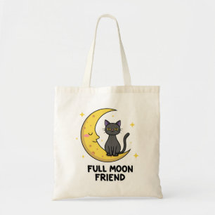 Cute Black Cat on Moon - Full Moon Friend Tote Bag