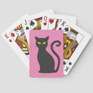 CUTE BLACK CAT on pink PLAYING CARDS