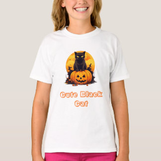 Cute Black Cat On Pumpkin Halloween T-Shirt, Spook T-Shirt