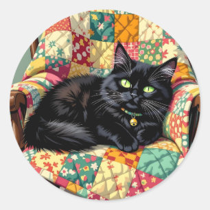 Cute Black Cat on Rocking Chair Classic Round Sticker