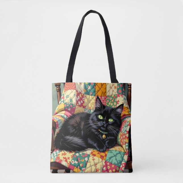 Cute Black Cat on Rocking Chair   Tote Bag (Front)