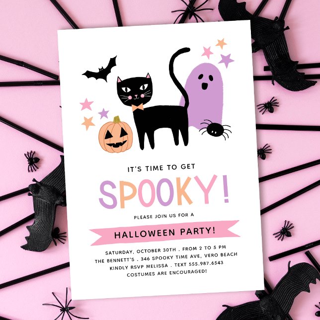 Cute Black Cat Pastel Halloween Spooky Party  Invitation (Creator Uploaded)