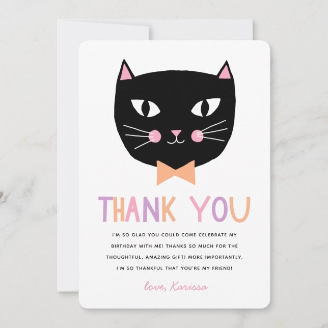Cute Black Cat Pastel Thank You Birthday (Front)