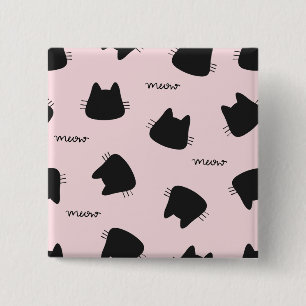 Cute Black Cat Pattern Pink Meow Kitty 2 Inch Square Button