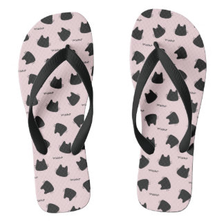 Cute Black Cat Pattern Pink Meow Kitty Flip Flops