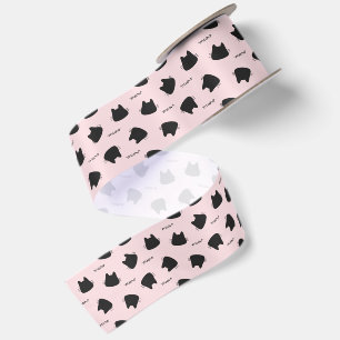 Cute Black Cat Pattern Pink Meow Kitty Satin Ribbon