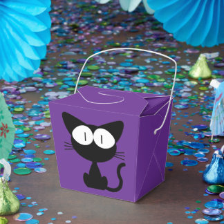 Cute Black Cat Pattern Violet Birthday Party Favor Box