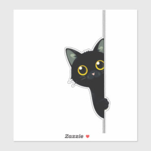 Cute Black Cat Peeking Around the Corner   Funny 