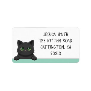 Cute Black Cat Peeking Mint Personalized Label
