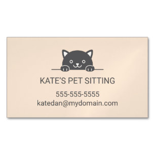 Cute Black Cat Peeking Pet Sitting Service Magnetic Business Card