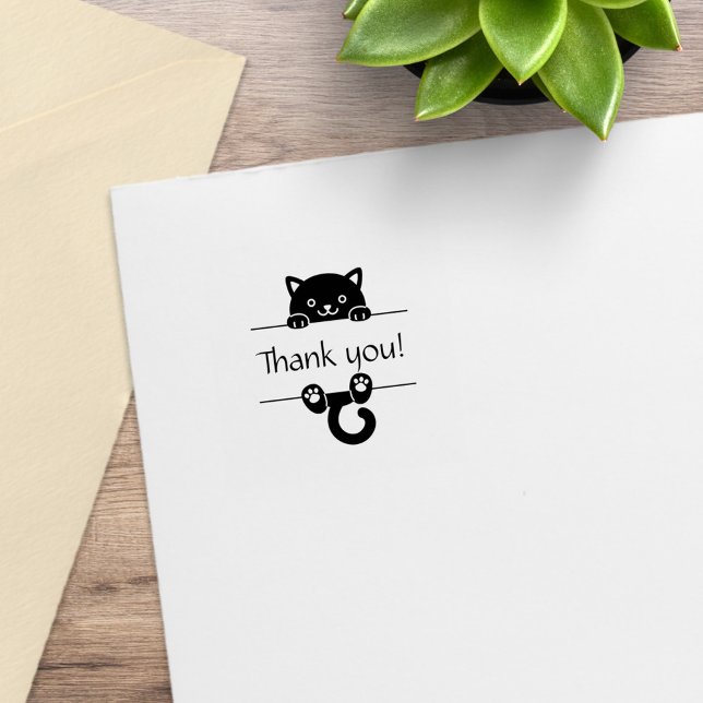Cute Black Cat Peeking Thank You 1x1 Rubber Stamp (Creator Uploaded)