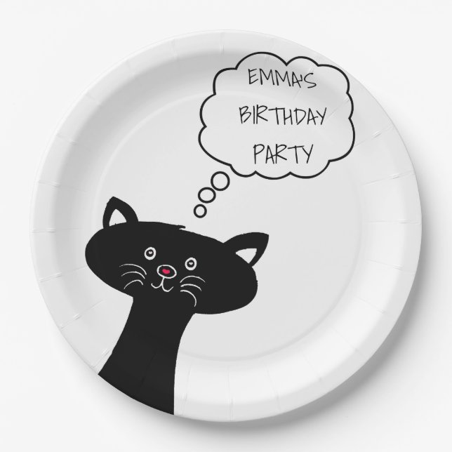 Cute Black Cat - Personalized Paper Plates (Front)