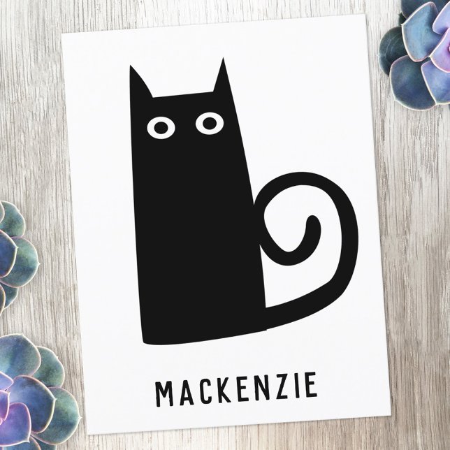Cute Black Cat Personalized Postcard (Fun black cat custom name personalized postcard)