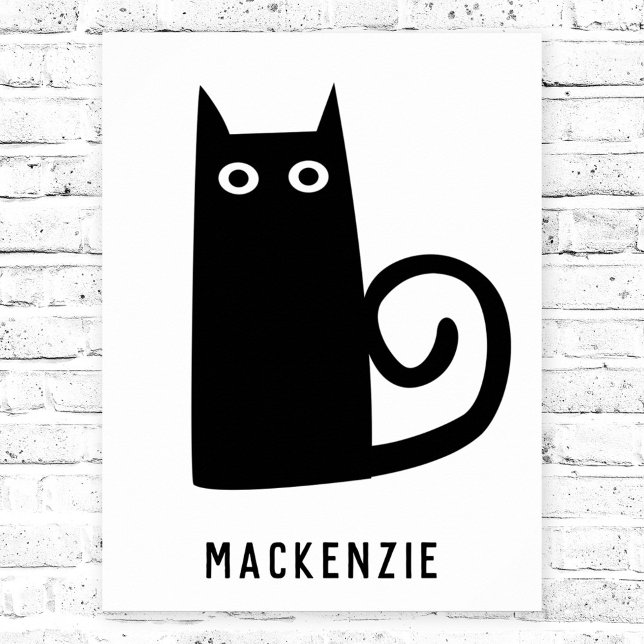 Cute Black Cat Personalized Poster (Fun black cat personalized custom name poster)