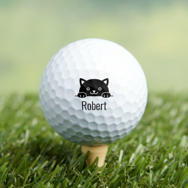 Cute Black Cat Pet Custom Name Golf Balls (Insitu Tee)