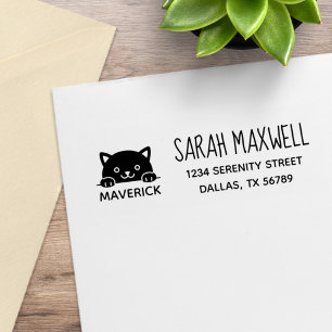 Cute Black Cat Pet Name Address Rubber Stamp