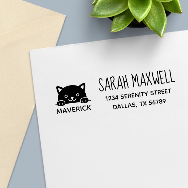 Cute Black Cat Pet Name Address Self-inking Stamp (Creator Uploaded)