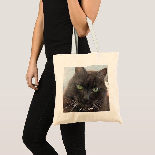 Cute Black Cat Photo Personalized  Tote Bag (Front (Product))
