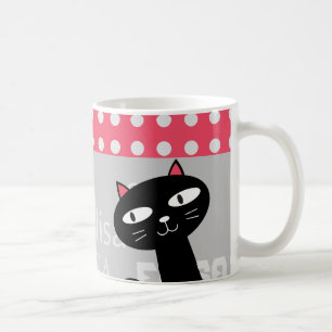 Cute Black Cat Pink Polka Dots Add Your Name Coffee Mug