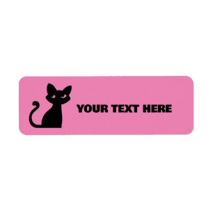 CUTE BLACK CAT PINK RETURN ADDRESS LABELS