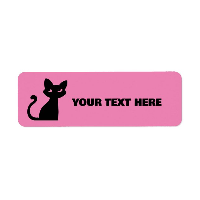 CUTE BLACK CAT PINK RETURN ADDRESS LABELS (Front)