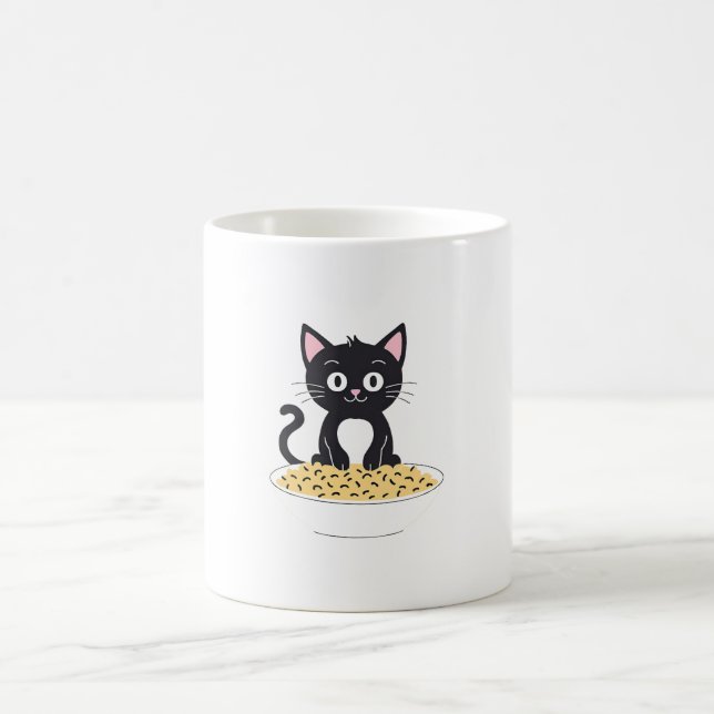Cute Black Cat Playing With Food Coffee Mug (Center)