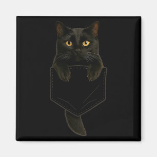 Cute Black Cat Pocket Funny Gifts Cat Mom Cat Dad Magnet