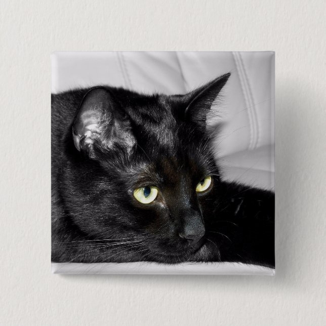 Cute Black Cat Portrait 2 Inch Square Button (Front)