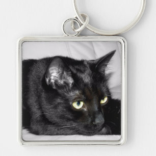 Cute Black Cat Portrait Keychain