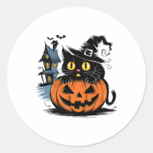 Cute Black Cat Pumpkin For Halloween And Thanksgiv Classic Round Sticker