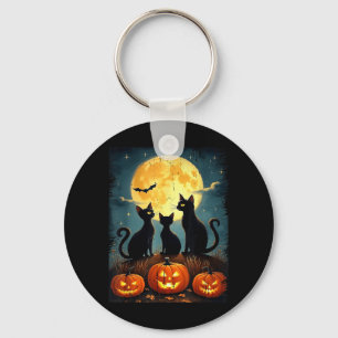 Cute Black Cat Pumpkin Halloween Costume Fall Keychain