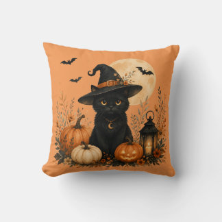 Cute Black Cat Pumpkin Halloween Cushion