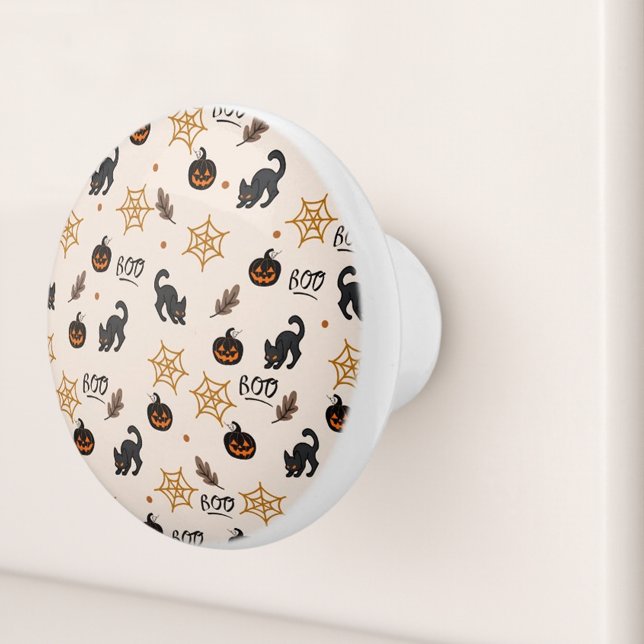 Cute Black Cat Pumpkin Halloween Pattern Ceramic Knob (Creator Uploaded)