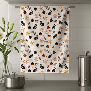 Cute Black Cat Pumpkin Halloween Pattern Kitchen Towel